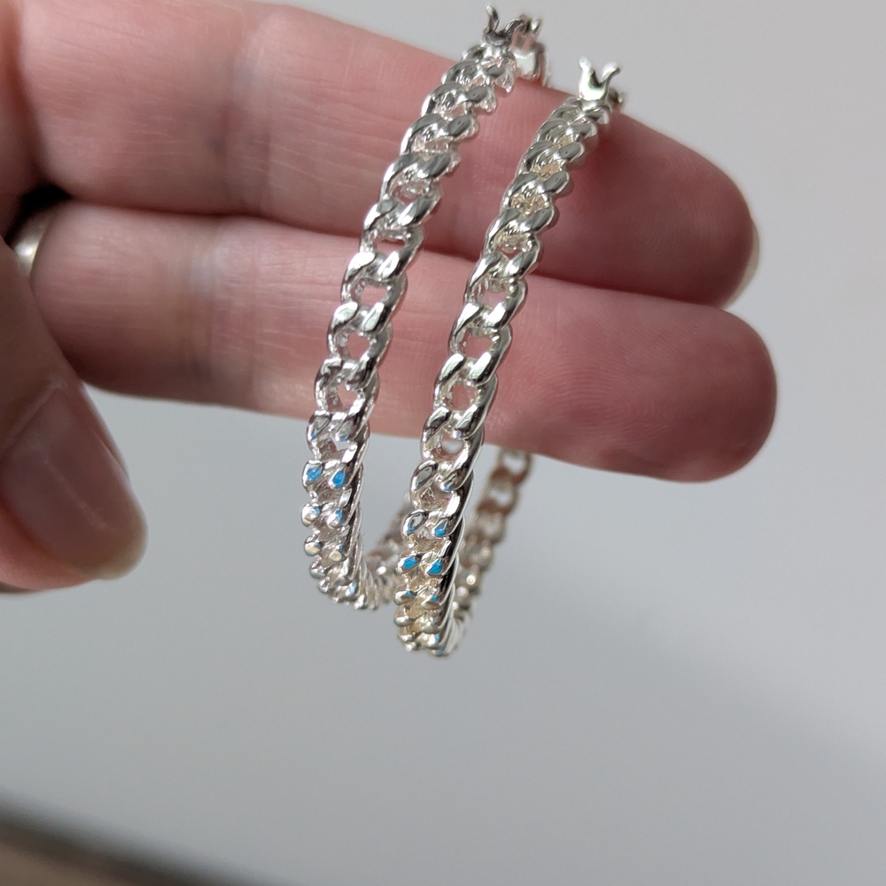 Dazzling Silver Chain Hoop Earrings